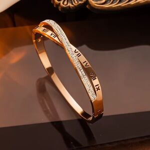 Stainless steel and zircon -Roman Numeral Bangle Bracelet